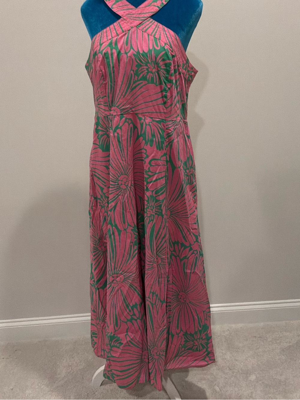 Southern Tide Pink & Green Floral Halter Maxi Dress
